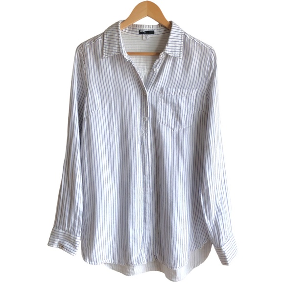 Striped White Button-Up Women's Top - Picture 1 of 12